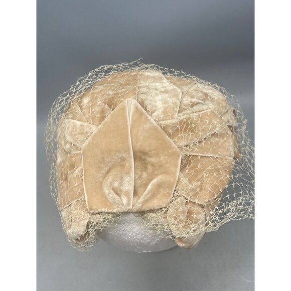 vintage womens skull cap hat mesh netting wedding theater one size tan READ - Picture 4 of 7